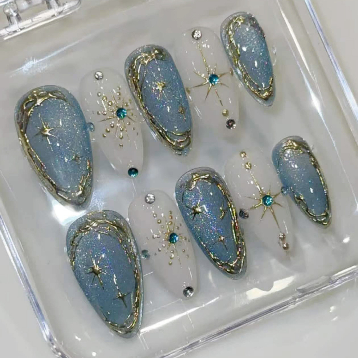 Nail Art Glitter - 24 Uñas Postizas Adornadas con Purpurina
