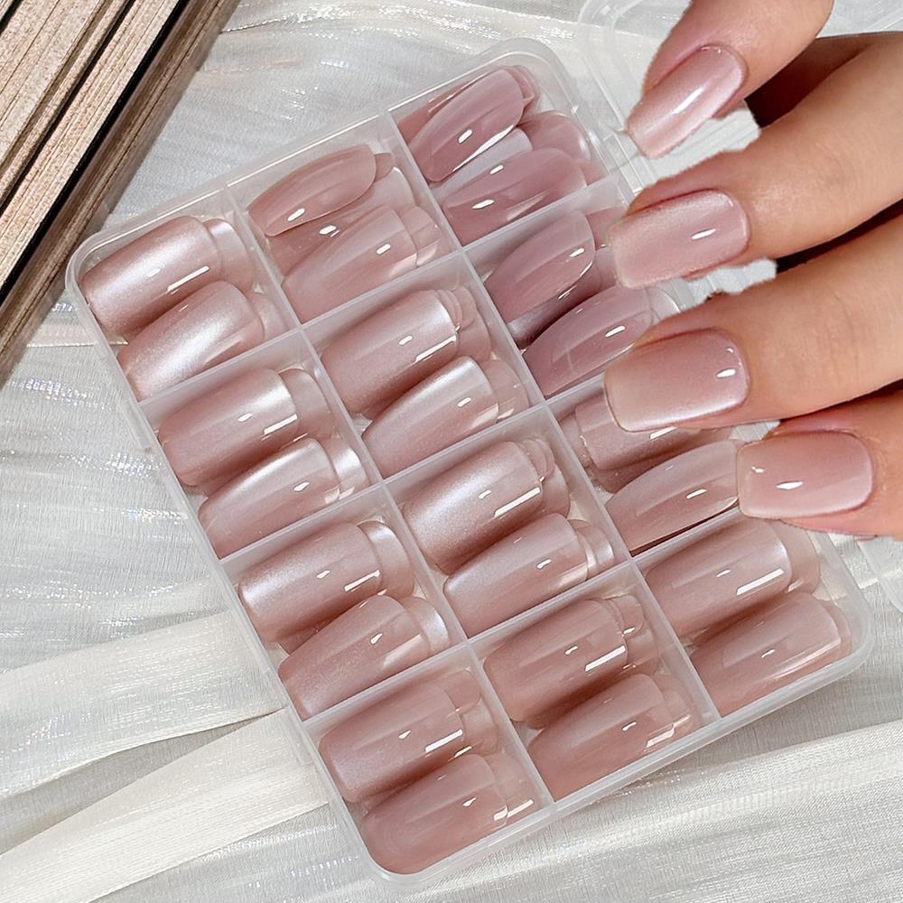 Nail Art Pink Cat Eye - 144 Uñas Postizas de Color Rosa