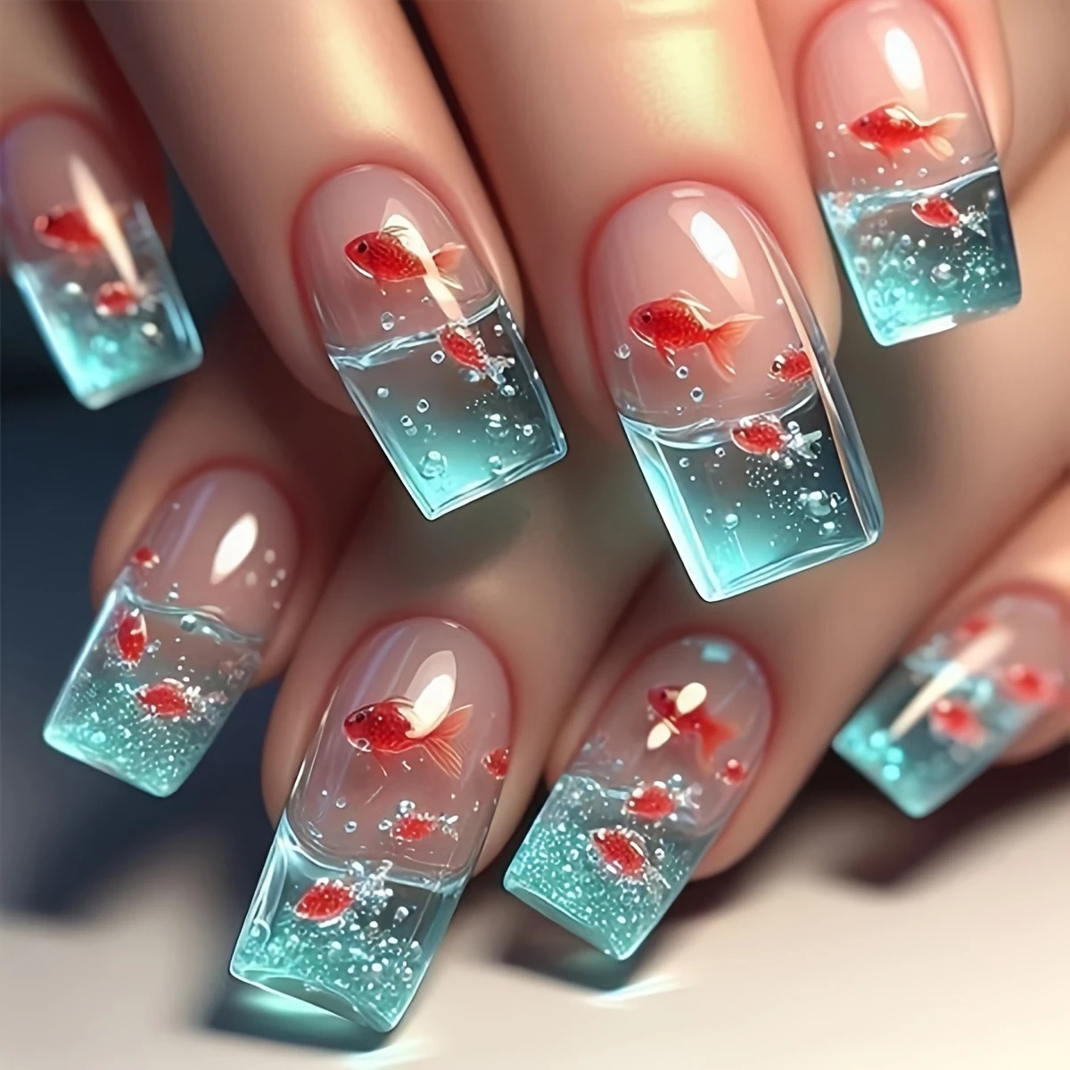 Nail Art Red - Uñas postizas cuadradas de longitud media
