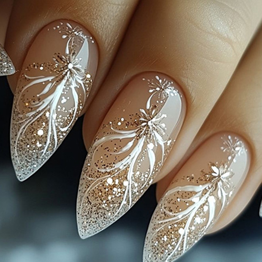 Nail Art Glitter - 24 unids/set de uñas postizas cortas