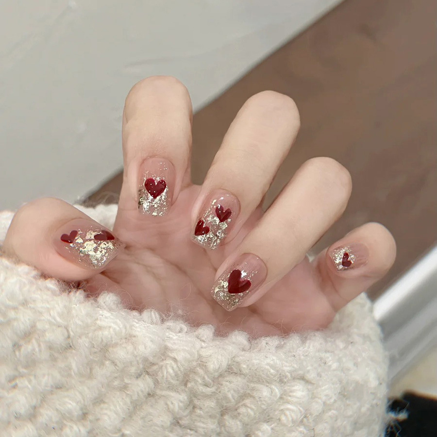 Nail Art Red - Juego de 24 Uñas Postizas Cortas
