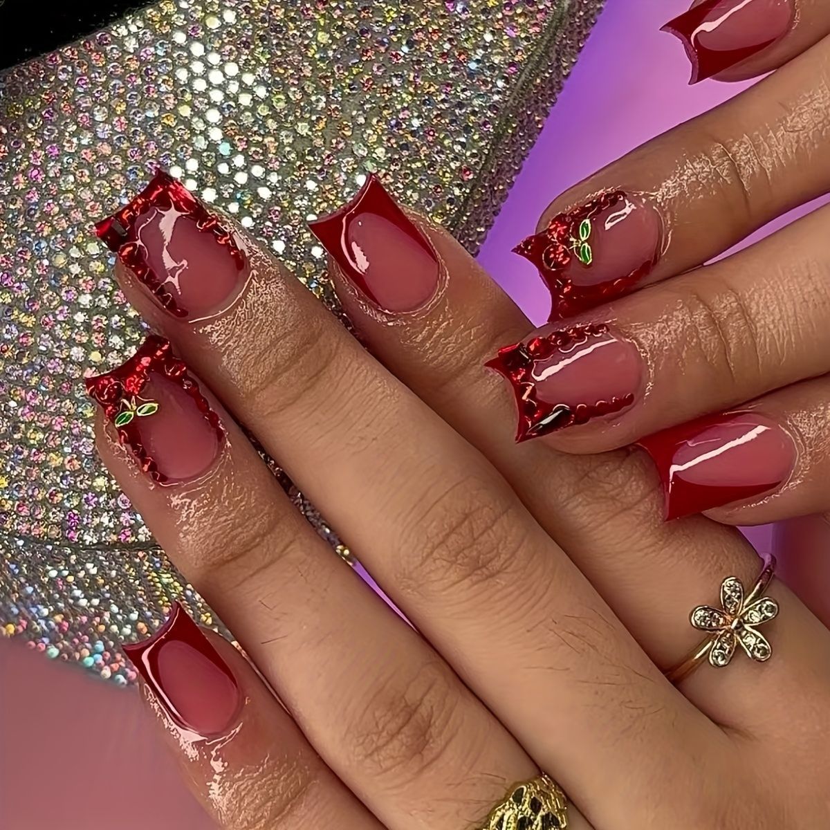 Nail Art Red - 24 Uds uñas postizas terminadas francés
