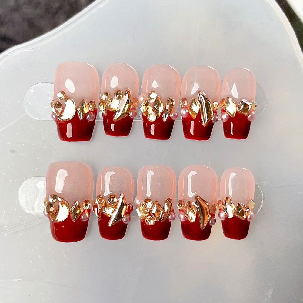 Nail Art Red - Kit de 10 Uñas Postizas Cortas