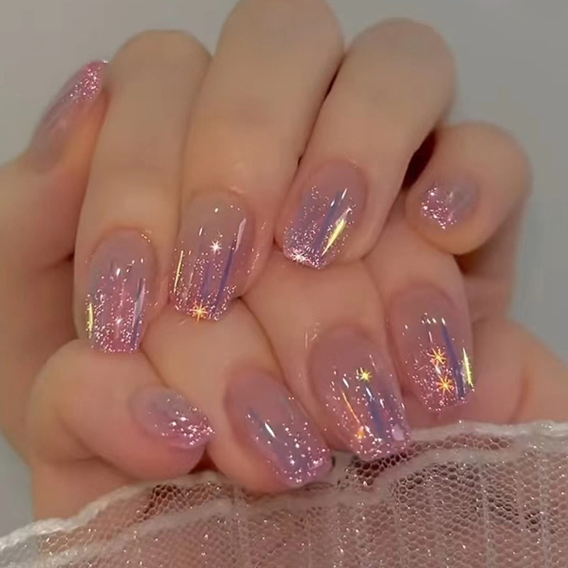 Nail Art Glitter - Uñas postizas cortas para mujeres y