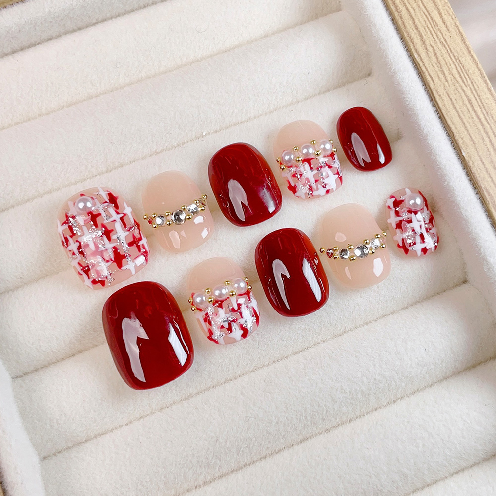 Nail Art Red - Kit de 10 Uñas Postizas Cortas
