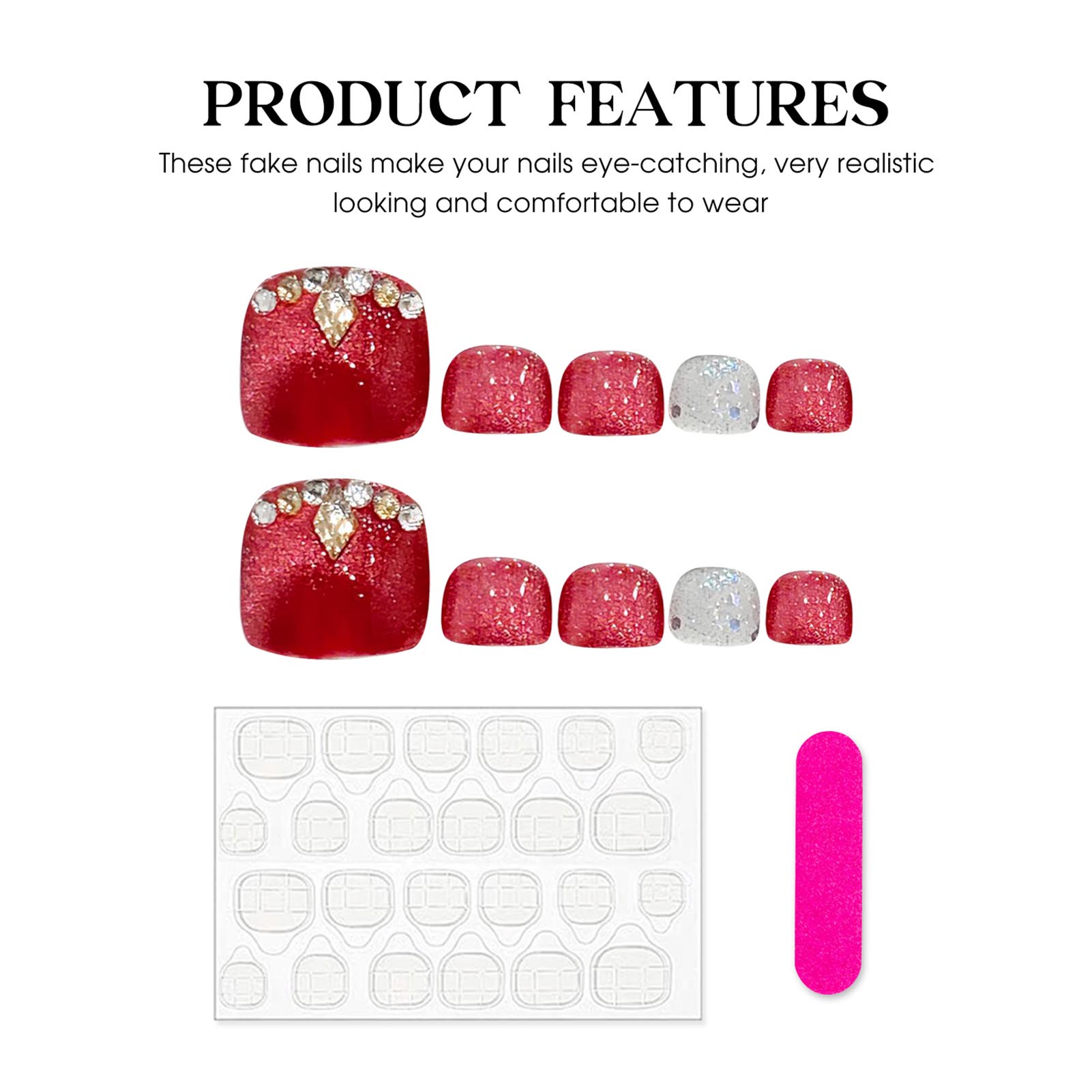 Uñas postizas hechas a mano, C - Nail Art Red reseña y precio